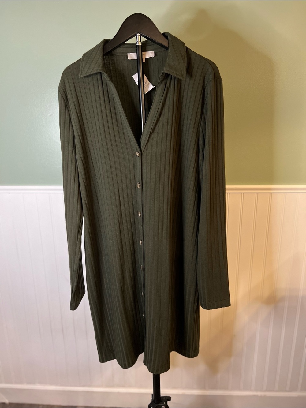 NWT- LOFT Dark Olive Seriously Soft Ribbed Knit Dress. Size L
